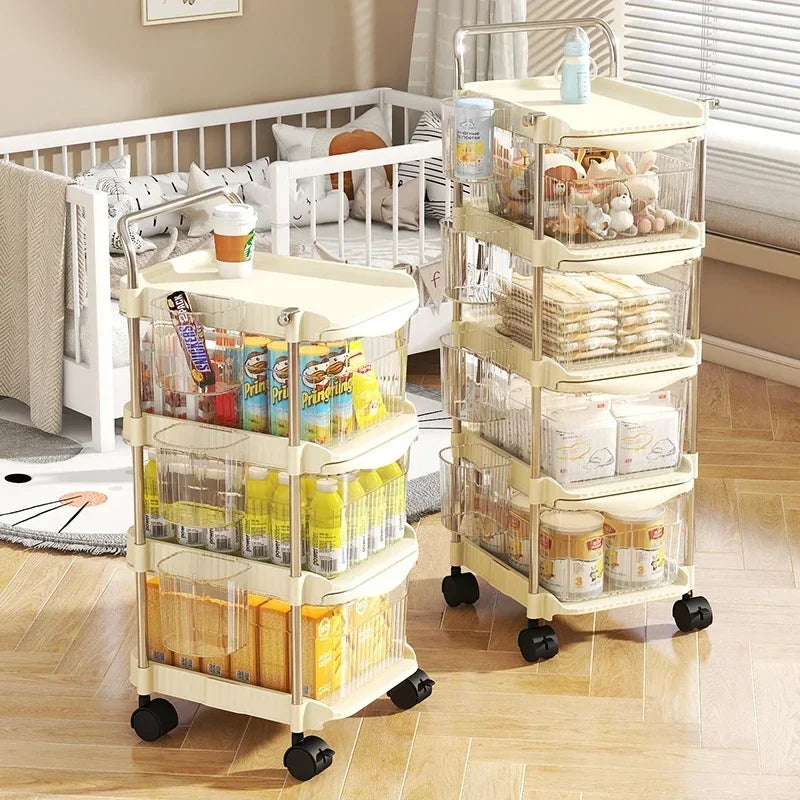 Small Cart Storage Rack, Snack Storage Rack, Multi-layer Storage Cabinet, Drawer Style Movable Baby Product Storages Rack