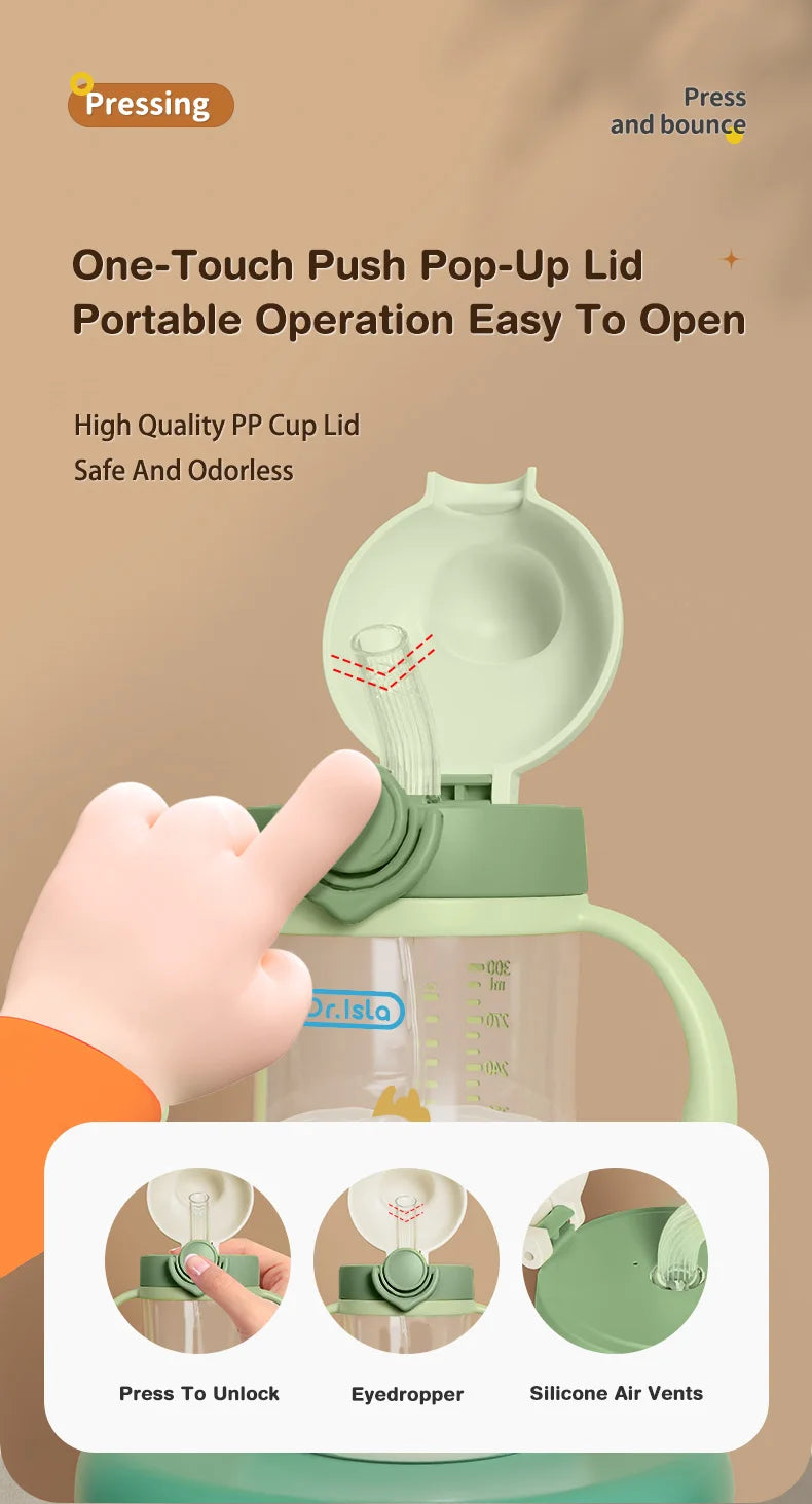MAMIJOY Baby Bottle 300ML Baby Feeding Cup With Straw Children Learn Feeding Drinking Bottle Kids Training Cups BPA Free