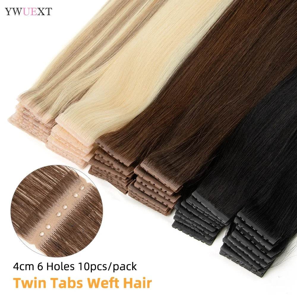 Invisible Twin Tabs Hair Extensions 12-24 inches PU Skin Tape cabelo humano 100 % natural Jet Black Micro Ring Weft Hair - AIAZ
