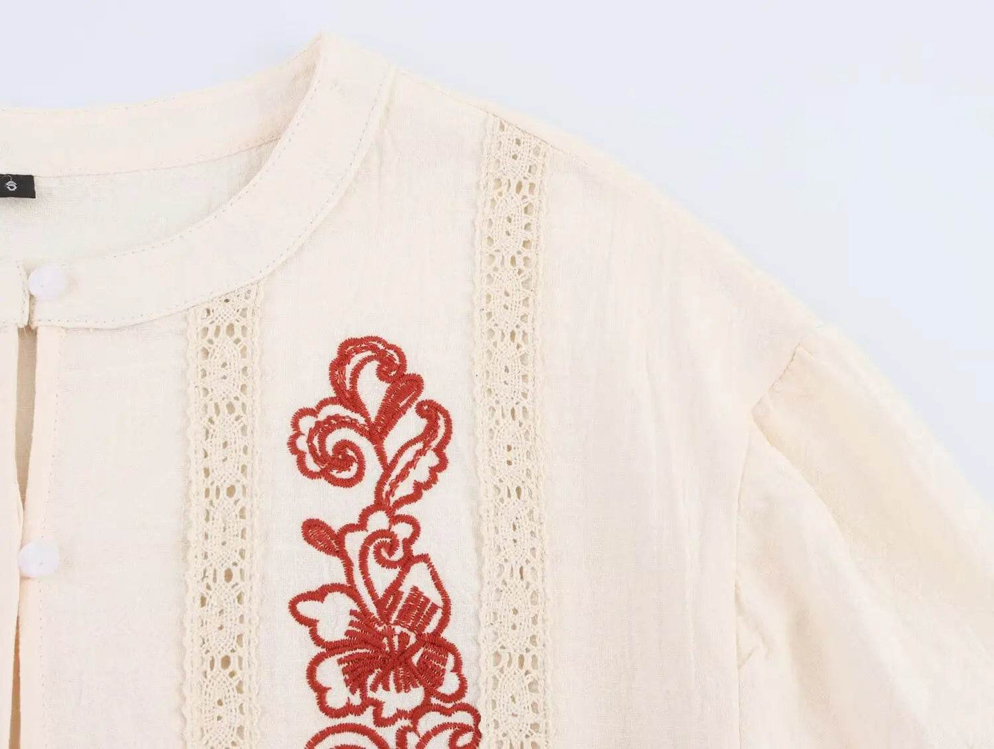 TRAFZR Ruffle Shirt Embroidered Women's Long Sleeve Top Boho Chic Woman Shirts Female Blouse Elegant Oversized Tops 2025 Cotton - AIAZ