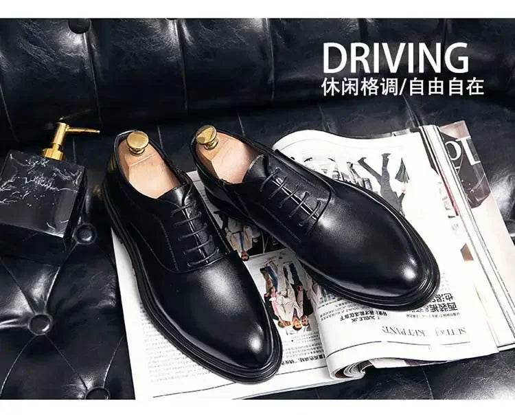 Business Formal Leather Shoes Men's Casual with Suit Low Top Solid Wedding Shoes Color Fashion Oxford Shoes Pointed Office - AIAZ