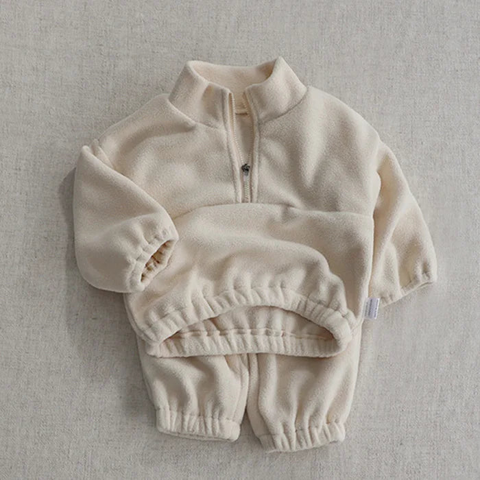 Autumn Winter Toddler Baby Boys Girl Sports Suit Children Clothes Fleece Solid Color Hoodies Suit Infant Boys Girl Outfit 2PCS