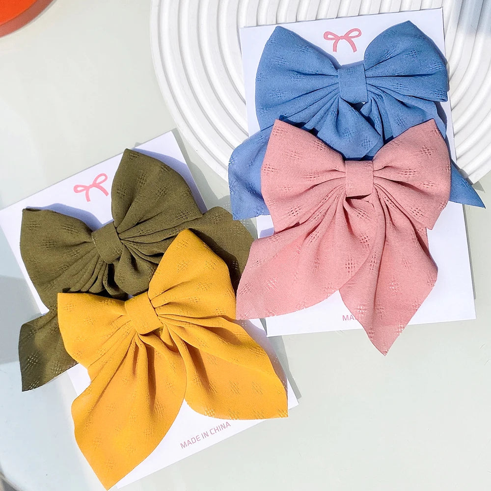 2Pcs/set Sweet Solid Bowknot Hair Clips for Women Girls Print Bows Hairpins Barrettes Duckbill Clip Headwear Hair Accessories