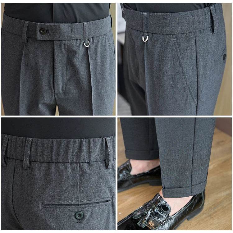 Men's business casual trousers, daily formal work pants, 2024 new high quality, plain color versatile ankle-length trousers. - AIAZ
