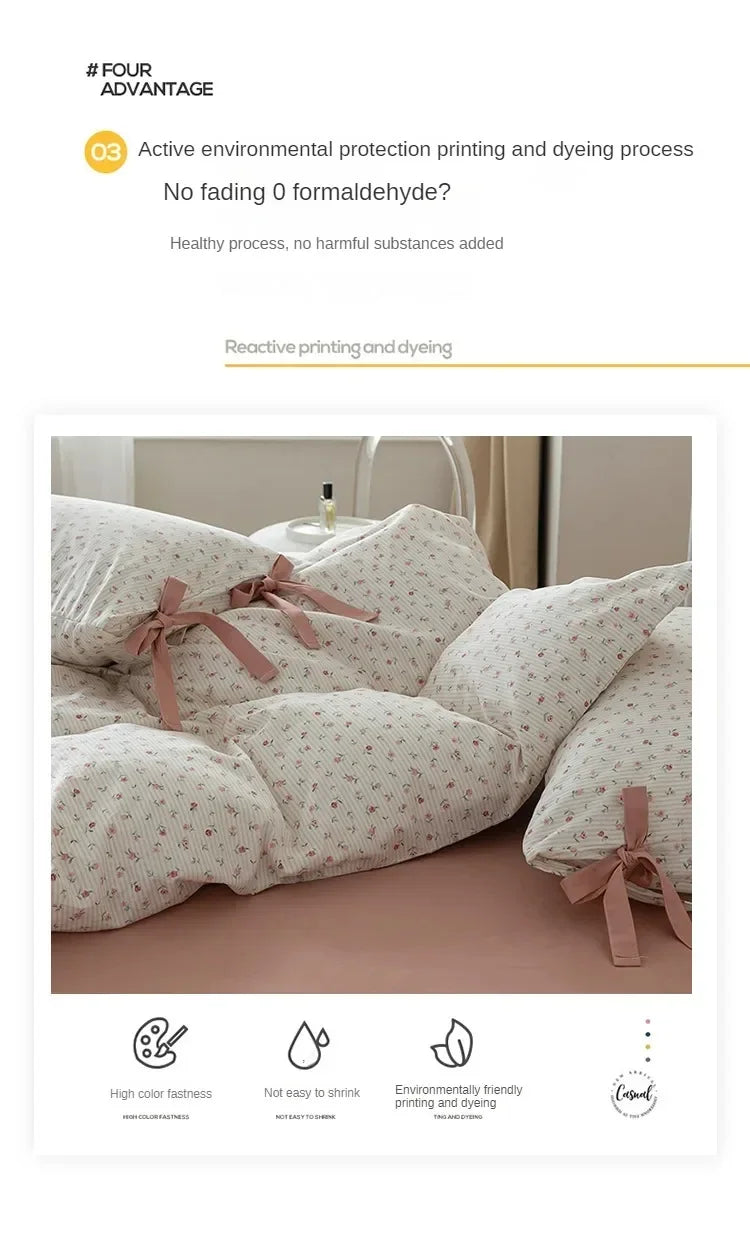 100% Cotton Bedding Set Flower Style Duvet Cover with Pillow Case Single Bedding Set Skincare Sheet Set