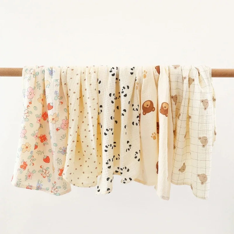 Baby Cotton Muslin Swaddle Blanket Floral/Animal Print Stroller Blanket Infant Diaper Newborn Receiving Blanket