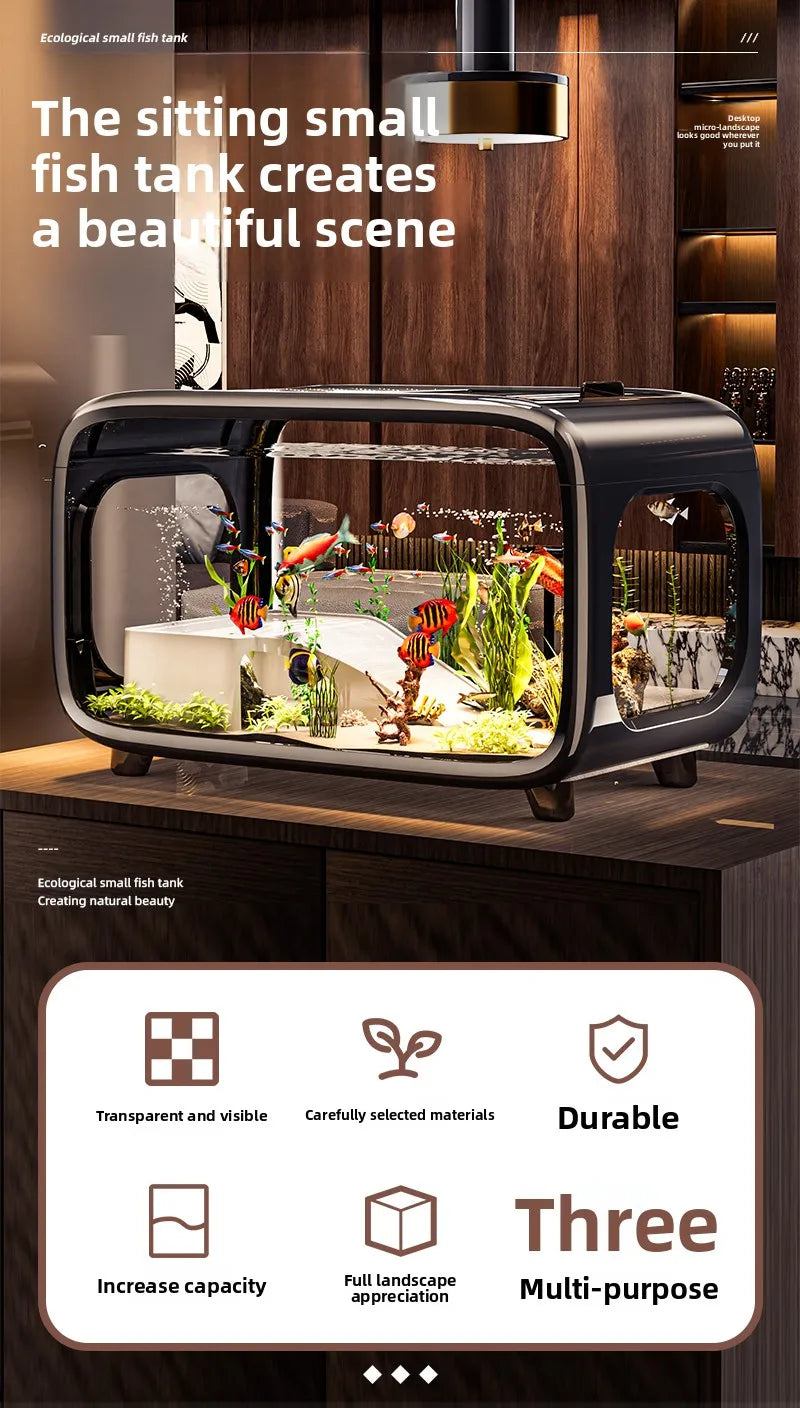 Creative Aquarium Fish Tank Ecological Landscape Set Integrated Filtration Oxygen Generation Machine Transparent Turtle Tank