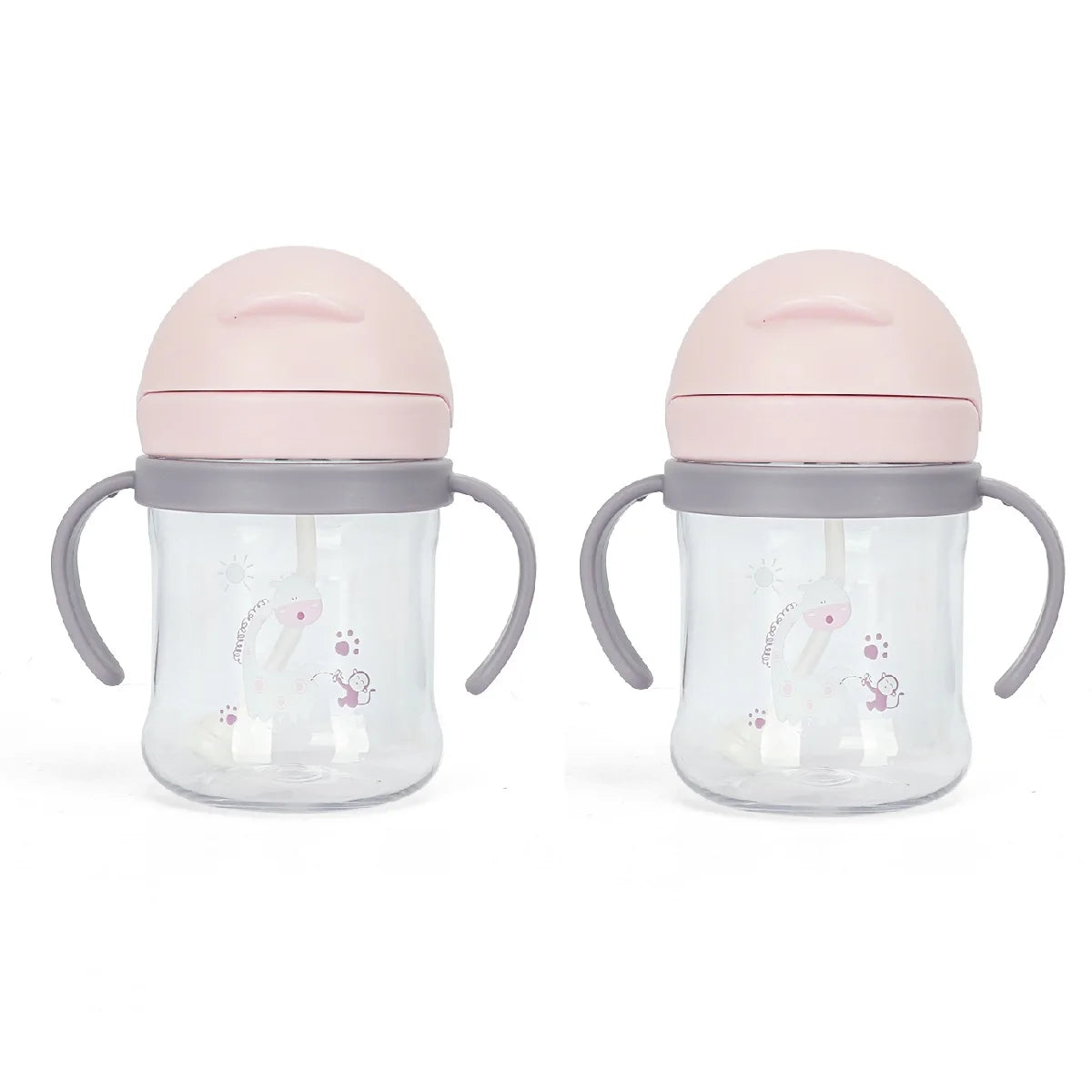 1/2pcs 250ml Pink Baby Drinking Cup Feeding Bottle With Straw Gravity Ball Wide Caliber Drinking Milk Water Bottle With Handle