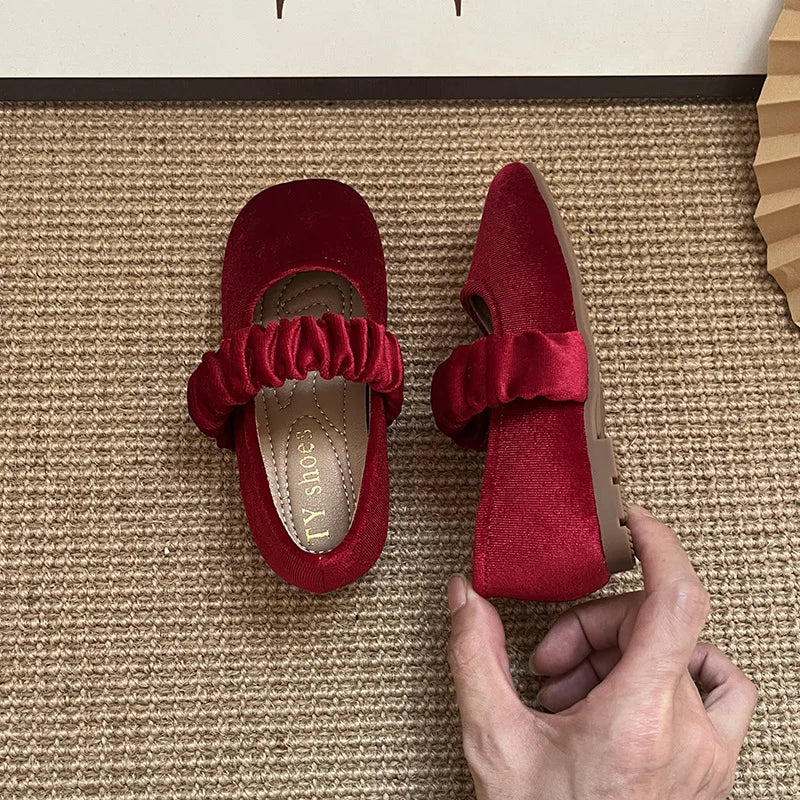 New 2025 Fashion Baby Girls Princess Band Shoes Shallow Velvet Infant Toddler Children Slip on Dance Shoes Soft Sole Flat Shoes