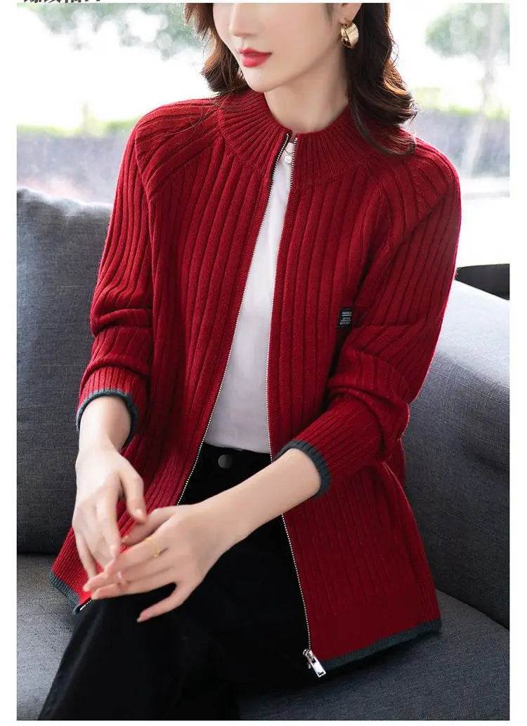 Knitted Cardigan Women's Coat 2025 Autumn Winter New Long sleeved Casual Zipper Sweaters Outwear Female Short Knitt Jacket - AIAZ