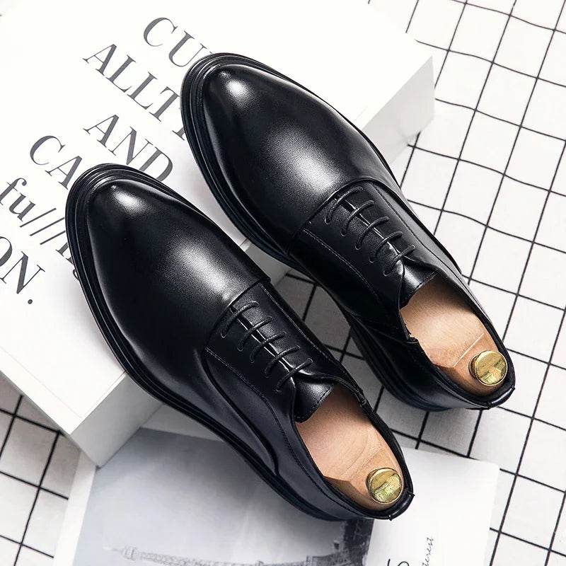 Business Formal Leather Shoes Men's Casual with Suit Low Top Solid Wedding Shoes Color Fashion Oxford Shoes Pointed Office - AIAZ