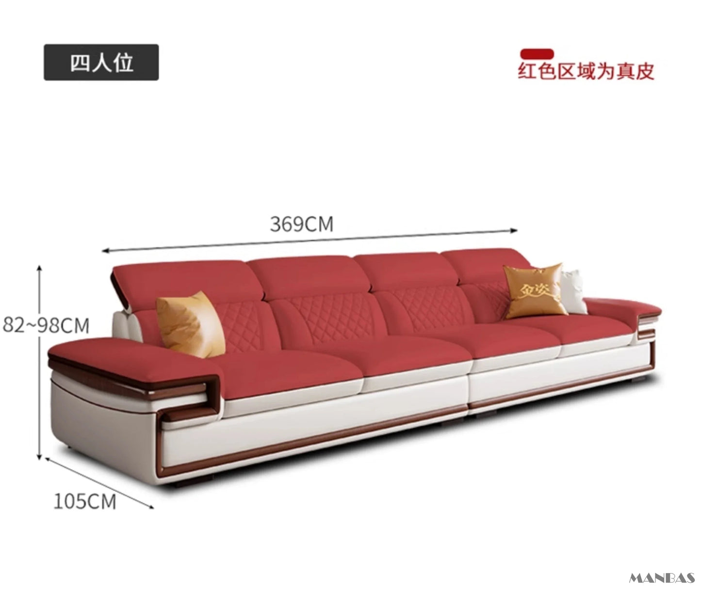 MINGDIBAO Premium Italian Genuine Leather Sofa Set for Living Room with Adjustable Headrests and Built-in Bluetooth Speaker, USB