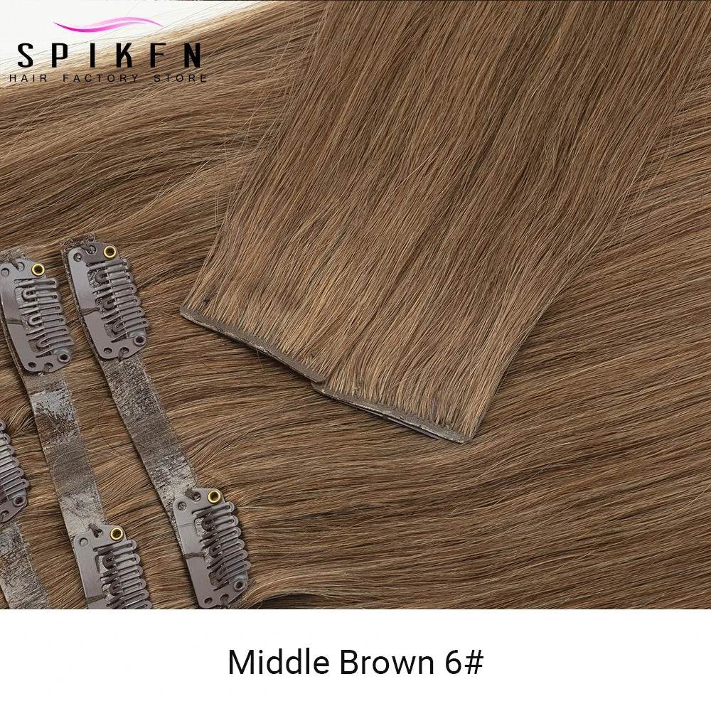 Invisible PU Clip ins Extensions 100-120g 7pcs/set Clip in Human Hair Chocolate Brown Straight Machine Remy Hair Pieces Clip On - AIAZ