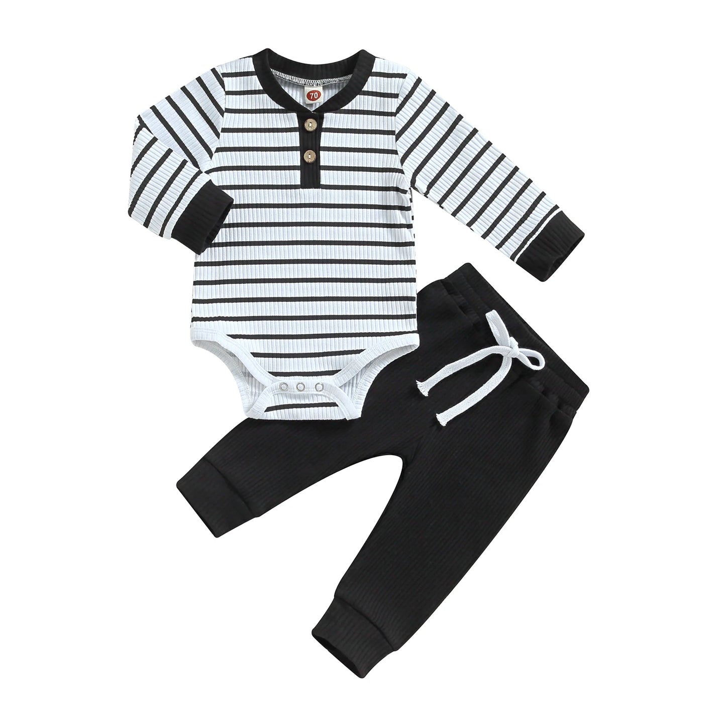 Citgeett Autumn Infant Baby Boy Fall Outfits Long Sleeve Striped Print Romper + Pants Set Warm Clothes