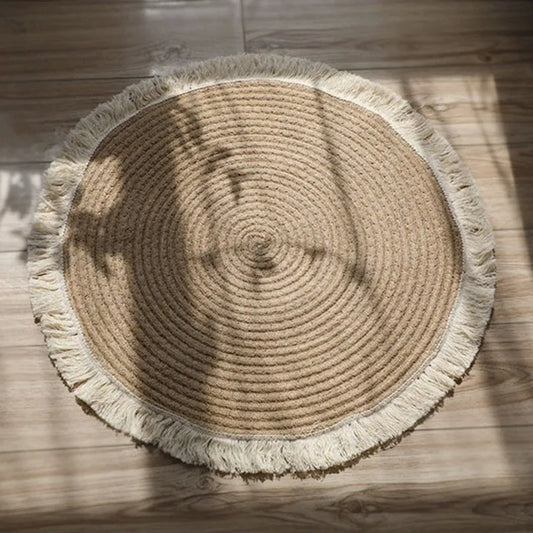 Farmhouse Boho Round Door Mat Indoor Tassal Floor Carpet  Living Room Bedroom