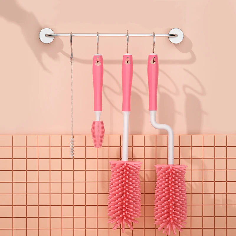 Silicone Bottle Cleaning Brush Baby Pacifier Straw Scrubber Small Brush 360 Degree Glass Cup Washing Kitchen Cleaning Tool Set