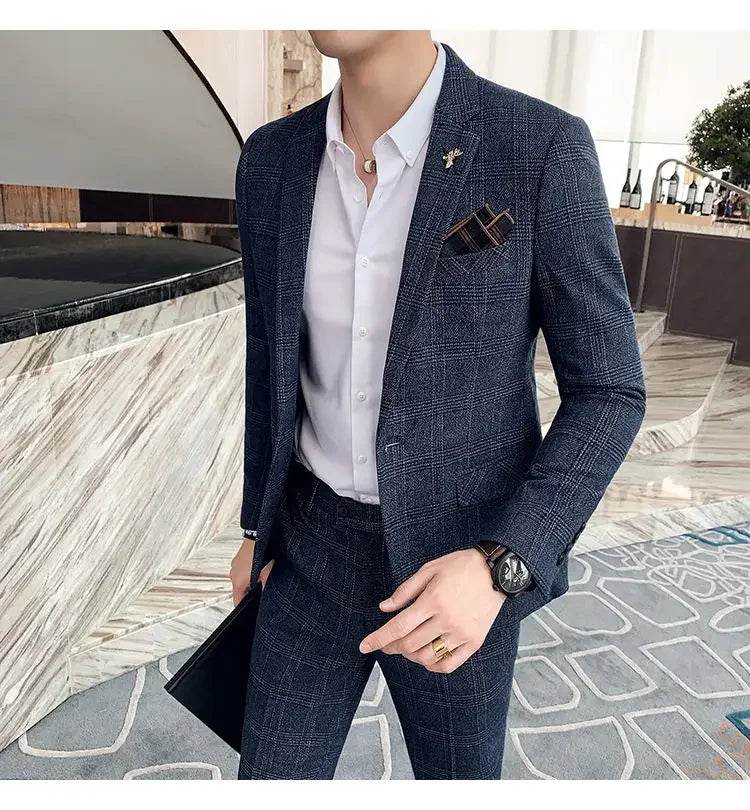 2025 Suit (Blazer+ Pants) Men's Fashion Hosts British Style Work Business Wedding Casual Art Style Elegant Gentleman Suit M-5XL - AIAZ