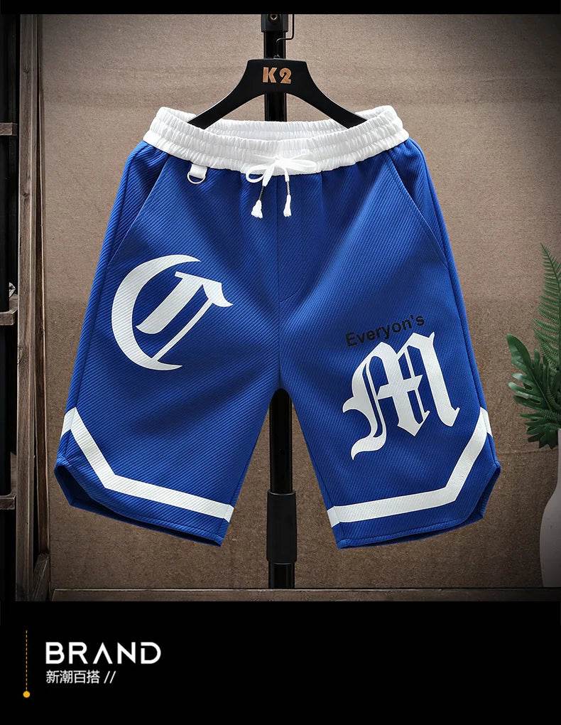 2025 Summer Men's Running Shorts Casual Jogging Sport Short Pants patchwork Print Drawstring Loose Dry Gym Sports Shorts - AIAZ