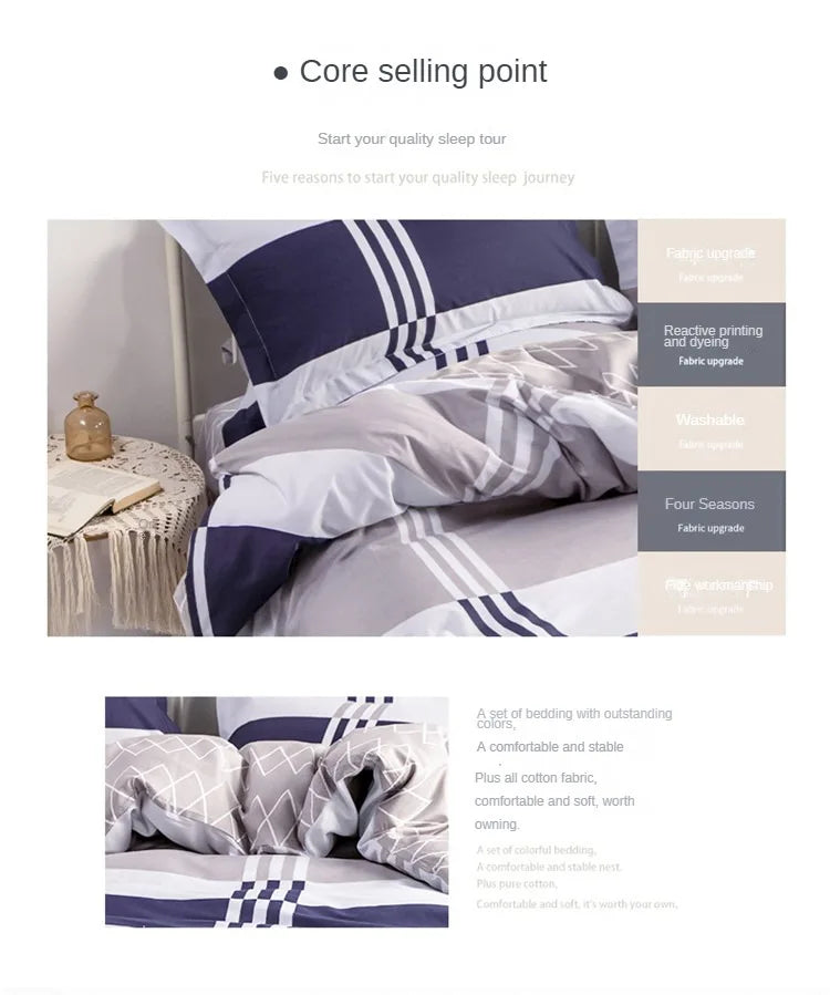 3PC 100% Cotton Duvet Cover Set Striped Printing 1PC Duvet Cover 2PC Pillowcase Cotton Soft Skin Friendly Bedding