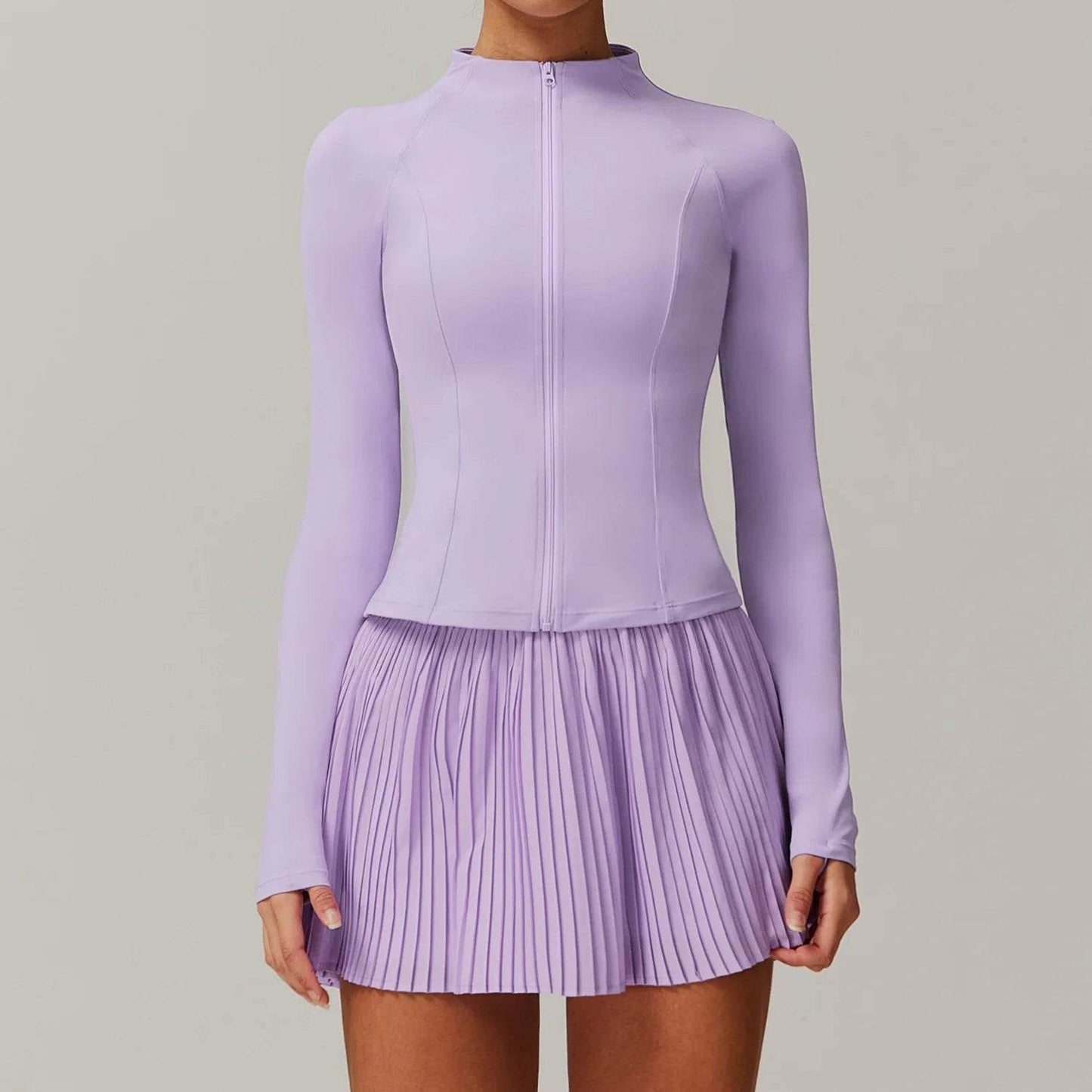 Yoga Sets Workout Sets for Women 2 Pieces Gym Suits Long Sleeved Outfits Zipper Fitness Jacket Running Short Skirt Sportswear - AIAZ