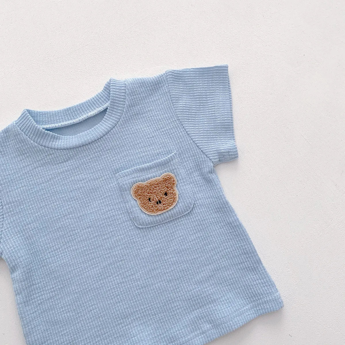 Solid Color Tracksuits Children Fashion Casual Short Sleeve Tops Shorts Summer Boys Girls Clothing Cute Little Bear Simple 2pcs