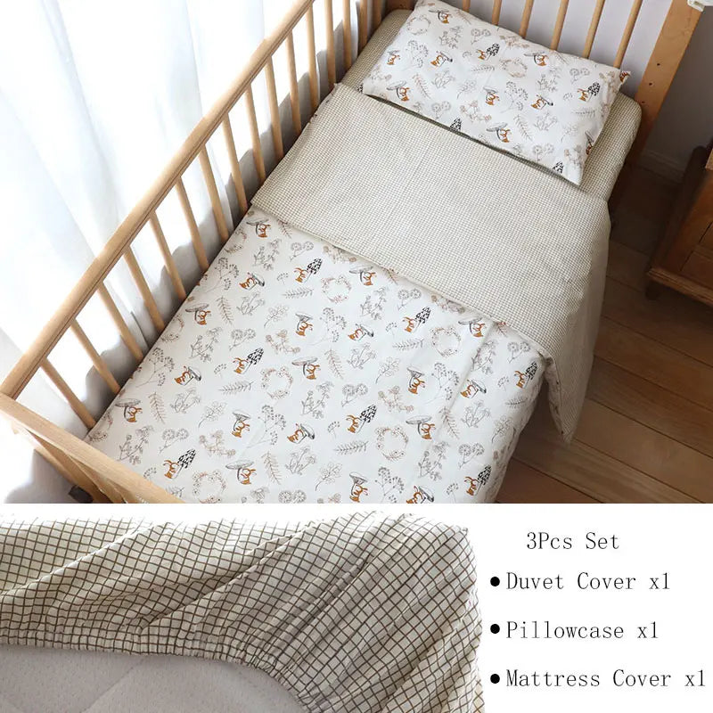 Baby Bedding Set Soft Cotton Baby Cot Kit Crib Bedding Set Quilt Duvet Cover Pillow Pilowcase Sheet Bumpers Baby Room Decoration