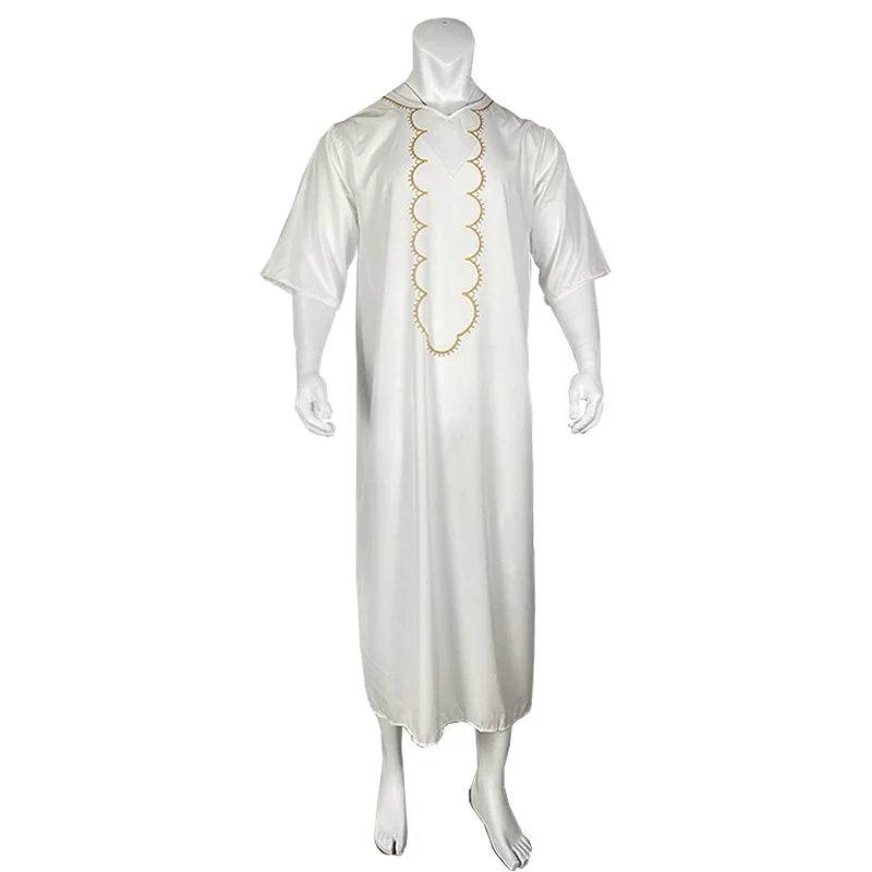 Men Muslim Summer Fashion Loose Robe Islam Kaftan Men Clothing Dubai Luxury Muslim Abaya Muslim V-neck Short Sleeve Printing - AIAZ