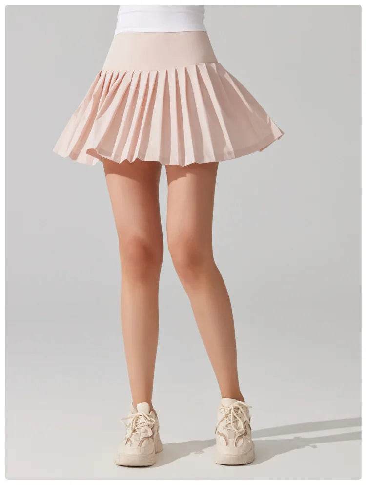 Women Summer Tennis Skirt Solid Color Pleated 2 In 1 Running Skirt Breathable Quick Dry Pocket Badminton Skirt Short Sportswear - AIAZ