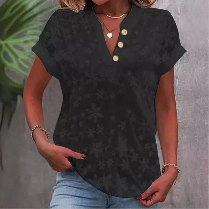 Blusa Mujer Tendencia 2025 Women Casual Short Sleeved Tight Fitting Top, Light Colored Top, V-neck, White 2025 Blusas Para Mujer - AIAZ