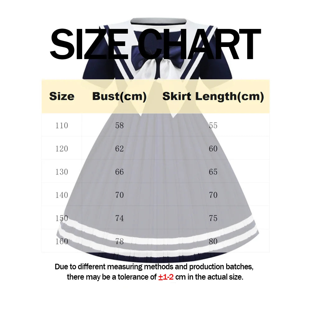 New Solid Color Sailor Dress Girls' Cute Princess Dress Summer Fashion Casual Birthdays Party Dress Girls Lolita JK Dresses