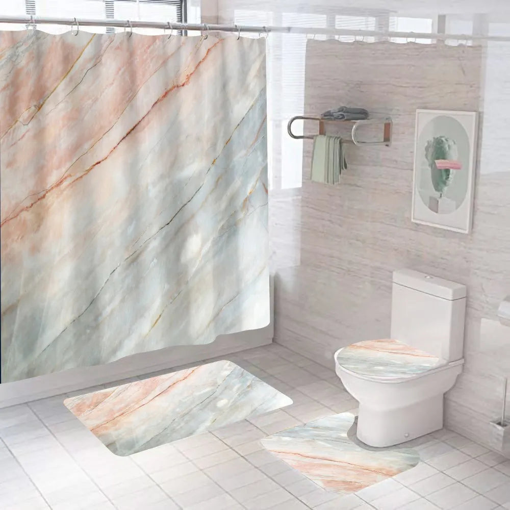 Pink Crack Shower Curtains Fashion Bathroom Curtain Bath Sets Toilet Cover Mat Non-Slip Washroom Rug Set Modern 180x180cm Hot