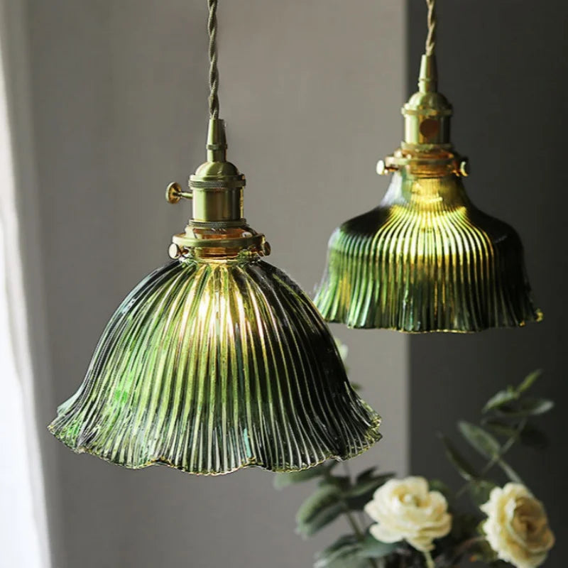 IWHD Nordic Modern LED Pendant Lights Coffee Living Room Balcony Green Glass Copper Knob Switch Hanging Light Fixture Luminaira