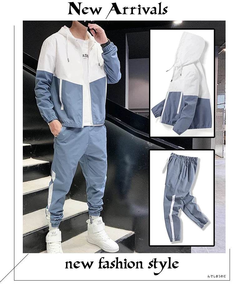 2025 Men Tracksuit Casual Joggers Hooded Sportswear Jackets And Pants 2 Piece Sets Hip Hop Running Sports Suit - AIAZ