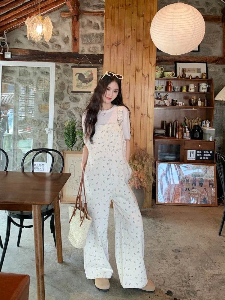 Jumpsuits Women Cute Lively Fashion Simple Floral New Autumn All-match Simple Temperament Korean Style Tender Straight Trousers - AIAZ