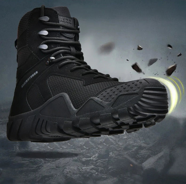Outdoor Hiking Shoes Men Casual Combat Boots Men Breathable Wear-resistant Anti-slip Flat Comfortable High-top Boots Men