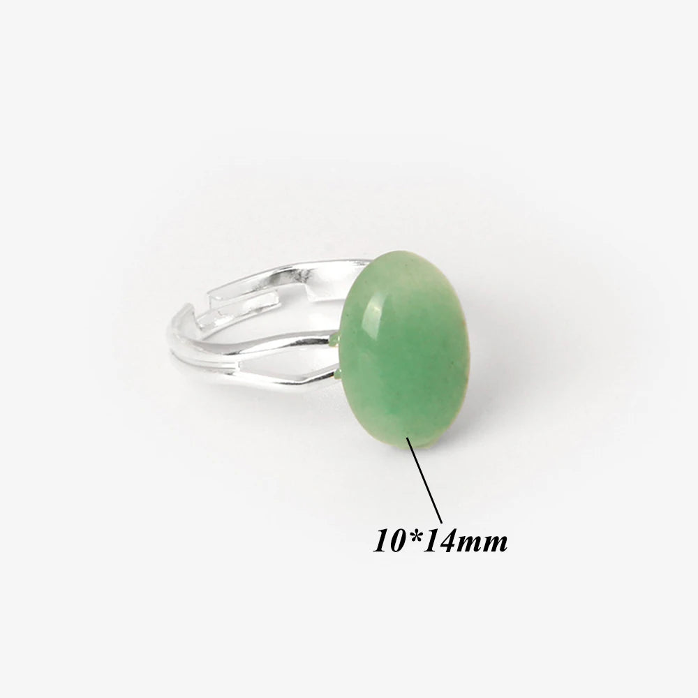 Cabochon Natural Stone Ring 10*14MM Oval Agates Turquois Quartzs Gem Finger Ring Silver Color Adjustable Open Rings Jewelry Gift