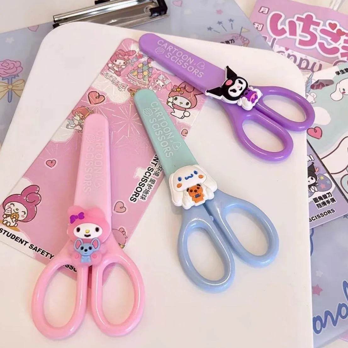 Sanrio Kuromi Cinnamoroll Melody Hand Made Scissors Kawaii Children Safety Silicone Shell Kid Stationery School Supplies Gift - AIAZ