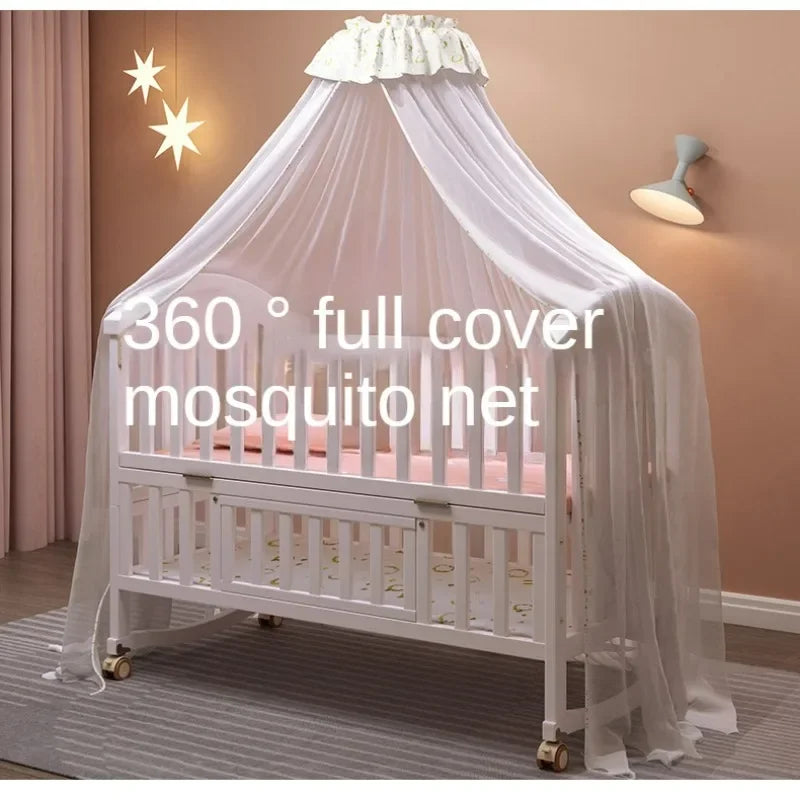 Solid wood spliced crib Multifunctional European style children's bed Movable newborn cradle large bed Baby Rest Chair