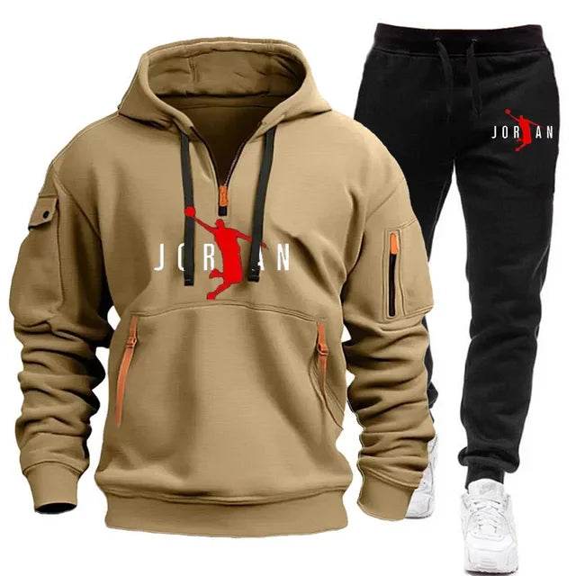 2025 Autumn and winter new trend men's blazer + Tracksuit pants Fashion casual jogging print sportswear outdoor sportswear - AIAZ