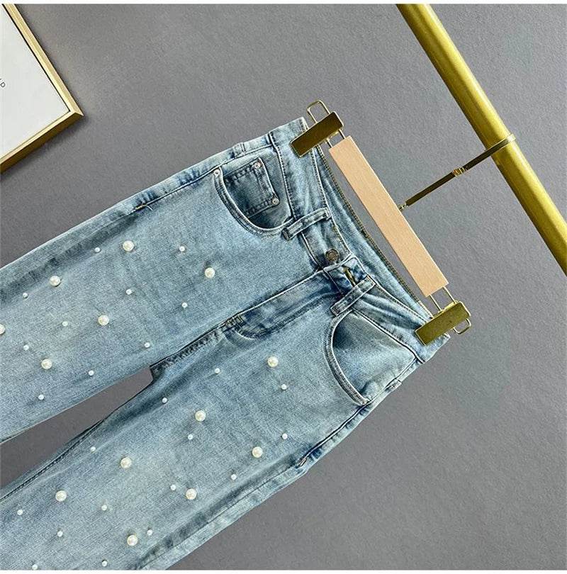 Denim Pants Fashion Beaded Jeans Wide-Leg Pants Female Tide 2025 New Spring And Summer High Waist Loose Mop Pants - AIAZ