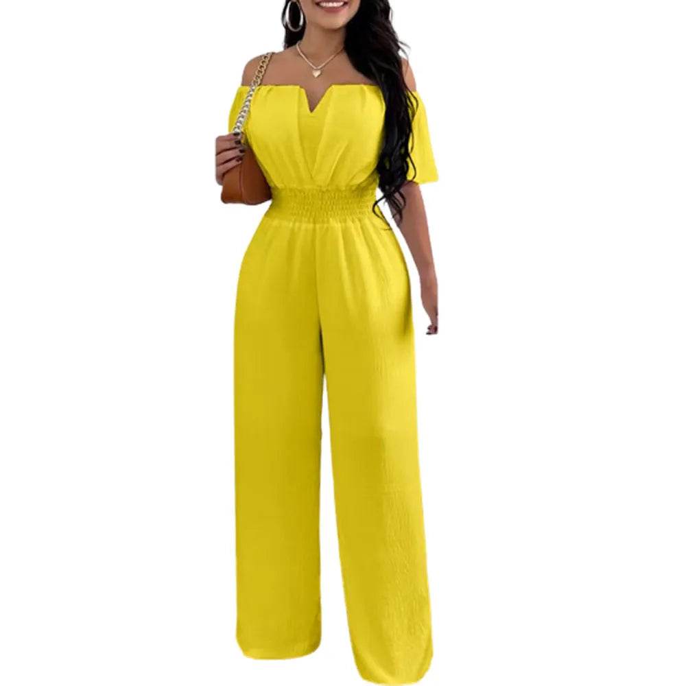 Lady Print High Waist Jumpsuit Sexy Off Shoulder Short Sleeve Wide Leg Pants Jumpsuits Women Fashion Casual Summer Women Clothes - AIAZ