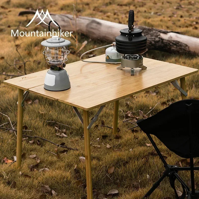 MOUNTAINHIKER Outdoor Camping Bamboo Folding Table Portable Fast Storage Folding Desk Outdoor Dining Table Picnic BBQ Table