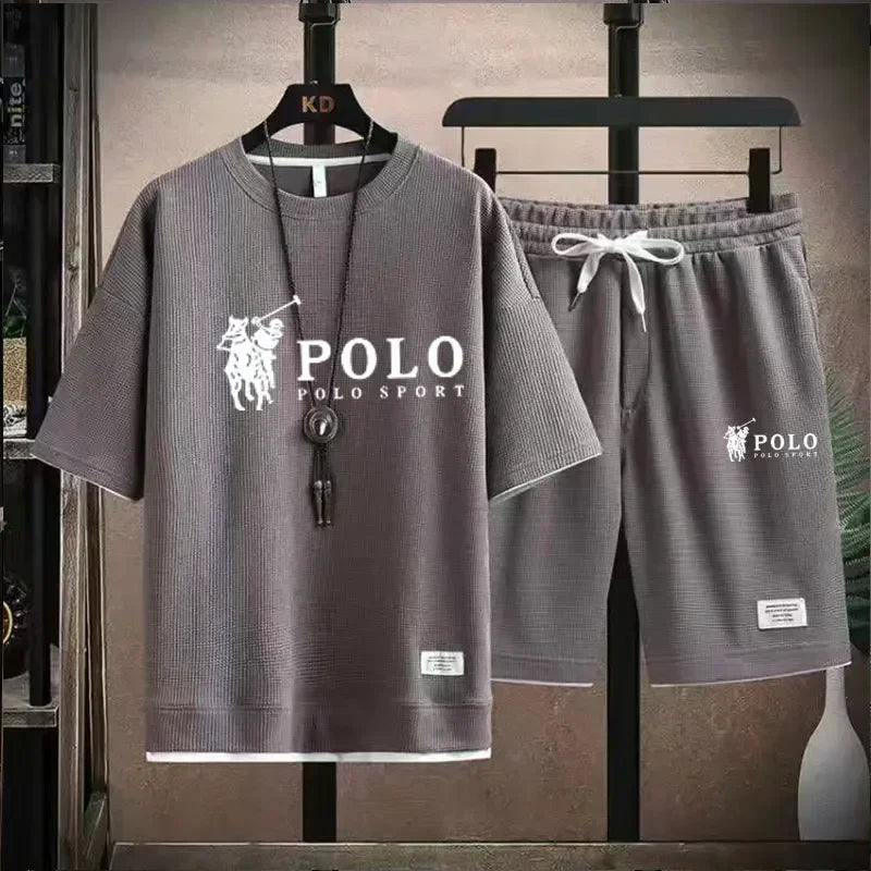 "2025 Men's Short-sleeved T-shirt + Sports Shorts Two-piece Summer Fashion Breathable Fitness Casual Jogging Set.