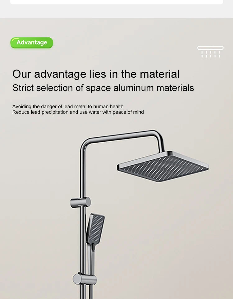 Bathroom Shower Full Set Gray Digital Display Shower System Set  Piano Button With Ambient Light Faucets Shower Head