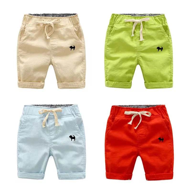 2024 Summer Boys Casual Shorts Children Cotton Elastic Waist Pants Toddler Kids Knee Length Pants Solid Color Baby Boys Clothes - AIAZ