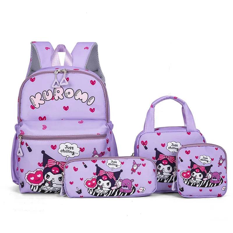 4Pcs School Bag Set For Elementary School Students Cartoon Printed Hello Kitty Kuromi Junior High School Backpack With Pen Bag - AIAZ