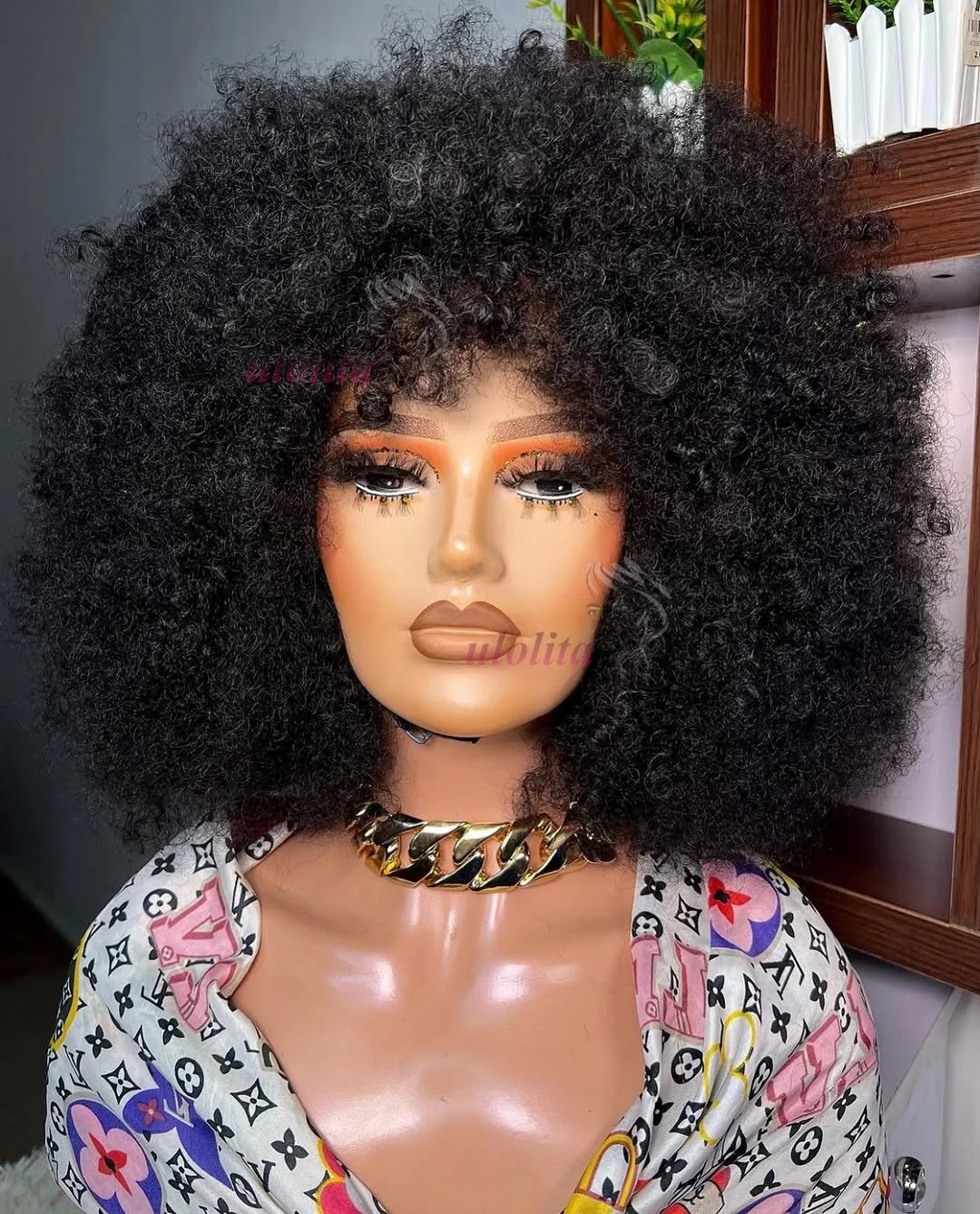 MongolianAfro Kinky Curly 100% Human Hair Fluffy Explosive Head Wig Full Machine Made High Quality Wig For Black Women Daily Use