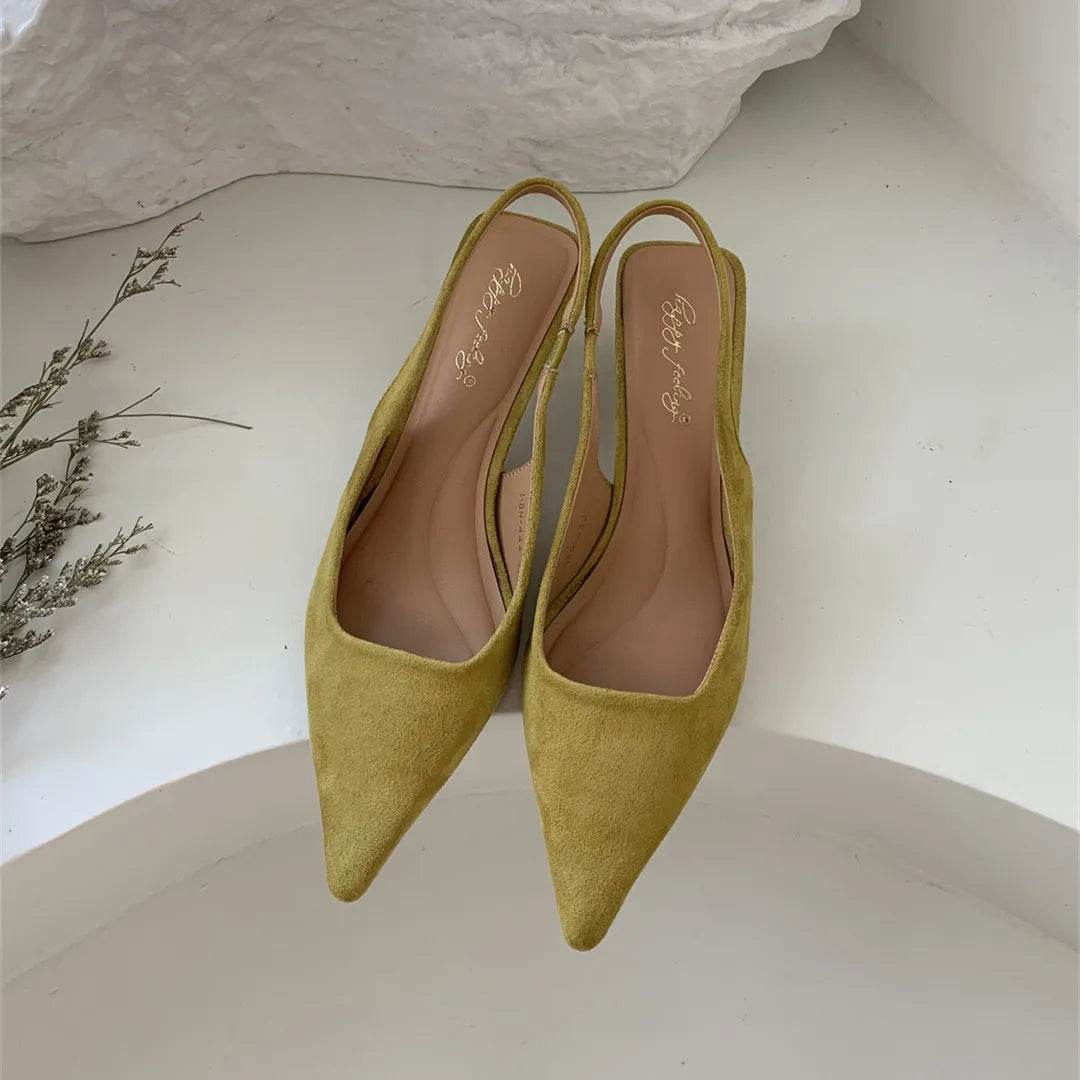 Bailamos Women Sandals Pointed Toe Elegant Low-heel Shoes Summer Fashion Slingback Woman Mules Shoes Pumps Dress Shoes - AIAZ