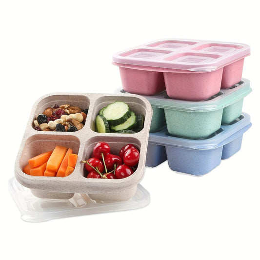 Premium Wheat Straw Bento Box - 4-Compartment Lunch Container with Clear Lid, Dishwasher Safe for School/Office/Travel - AIAZ