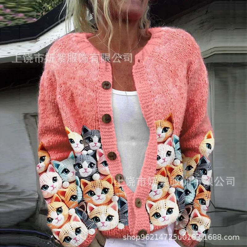 Women Cardigan Knitted Sweater Color Block Long Sleeve Plush Lining Jumper Cardigans Casual Streetwear Fashion Coat - AIAZ